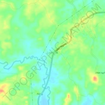 Topografisk kort Lombok, højde, terræn