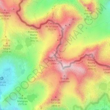 Topografisk kort Tête Rousse, højde, terræn