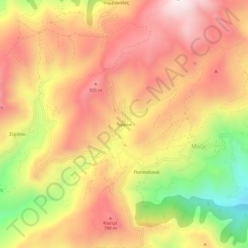 Topografisk kort Temenia, højde, terræn