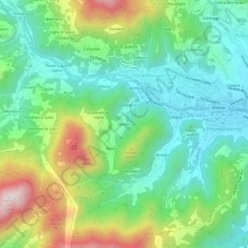 Topografisk kort Trentini, højde, terræn