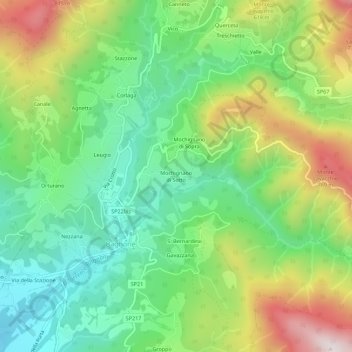 Topografisk kort Mochignano di Sotto, højde, terræn