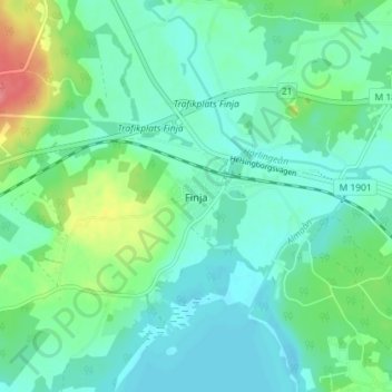 Topografisk kort Finja, højde, terræn