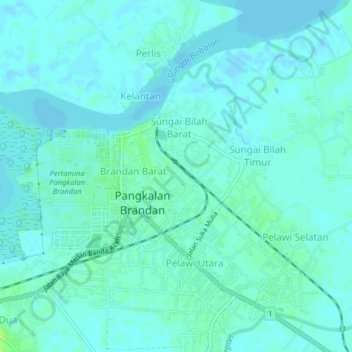Topografisk kort Brandan Timur Baru, højde, terræn