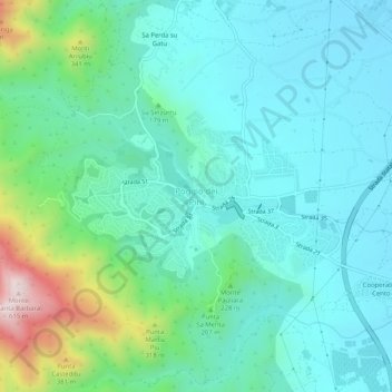 Topografisk kort Poggio dei Pini, højde, terræn