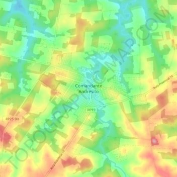 Topografisk kort Comandante Andresito, højde, terræn