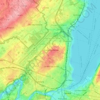 Topografisk kort Le Grand-Saconnex, højde, terræn
