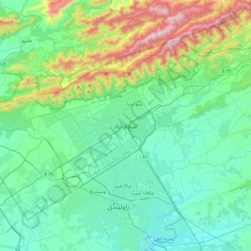 Topografisk kort اسلام آباد, højde, terræn