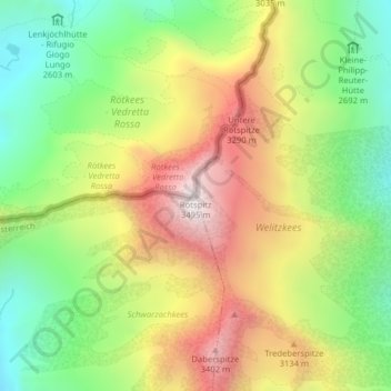 Topografisk kort Rötspitz, højde, terræn