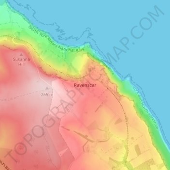 Topografisk kort Ravenscar, højde, terræn