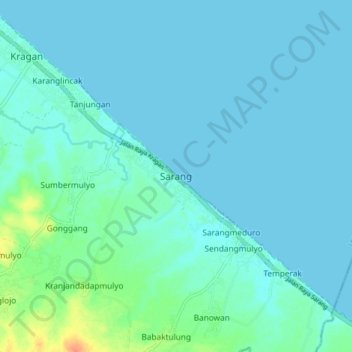 Topografisk kort Sarang, højde, terræn