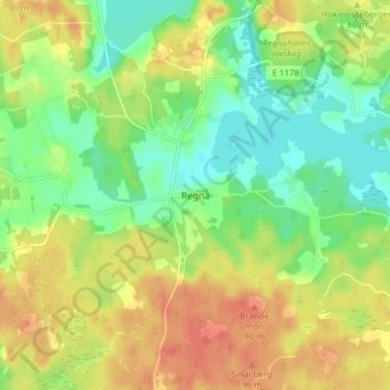 Topografisk kort Regna, højde, terræn