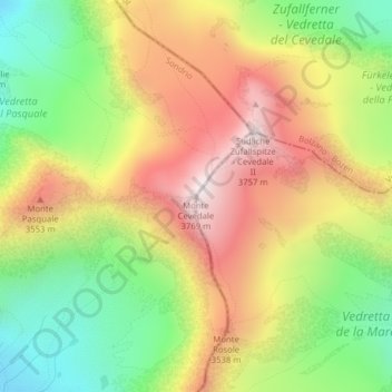 Topografisk kort Monte Cevedale, højde, terræn