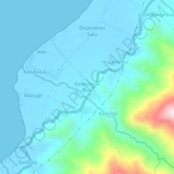 Topografisk kort Delandelan Dua, højde, terræn