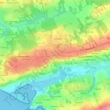 Topografisk kort Tal ar Groas, højde, terræn