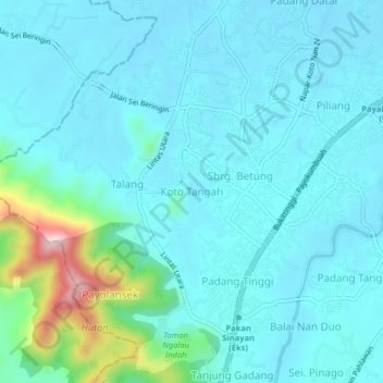 Topografisk kort Koto Tangah, højde, terræn