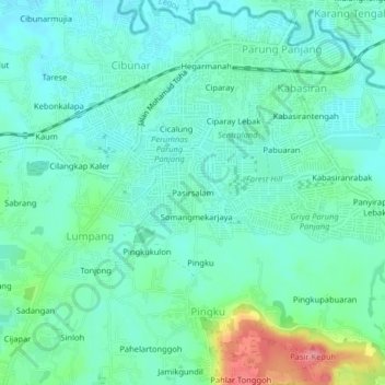 Topografisk kort Pasirsalam, højde, terræn