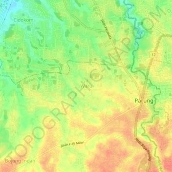 Topografisk kort Waru, højde, terræn