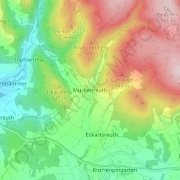 Topografisk kort Muckenreuth, højde, terræn