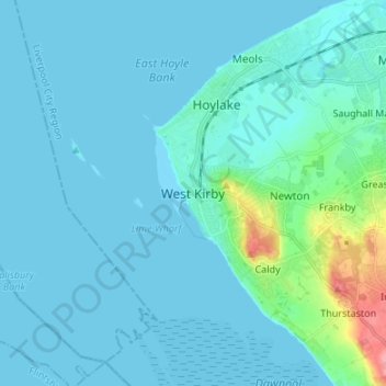 Topografisk kort West Kirby, højde, terræn