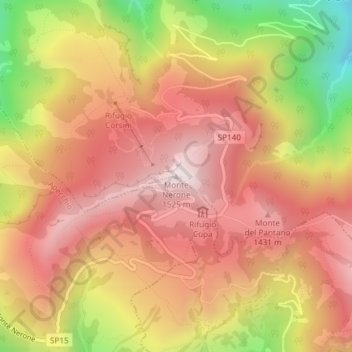Topografisk kort Monte Nerone, højde, terræn