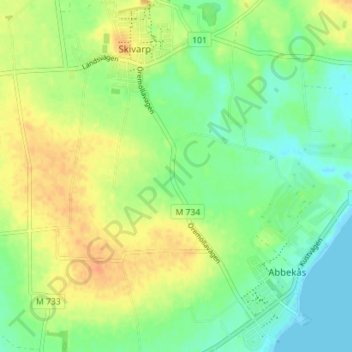 Topografisk kort Örmölla, højde, terræn