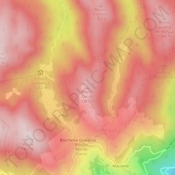 Topografisk kort Monte Corno, højde, terræn