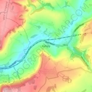 Topografisk kort Ashley, højde, terræn