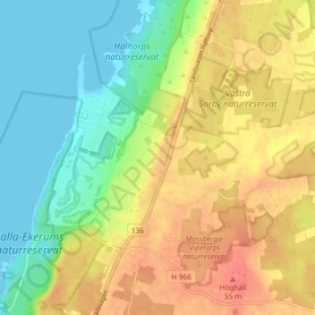 Topografisk kort Ekerum, højde, terræn