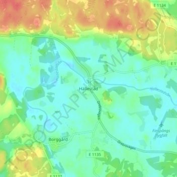 Topografisk kort Hällestad, højde, terræn