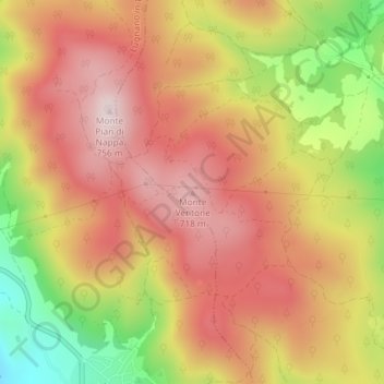 Topografisk kort Monte Ventone, højde, terræn