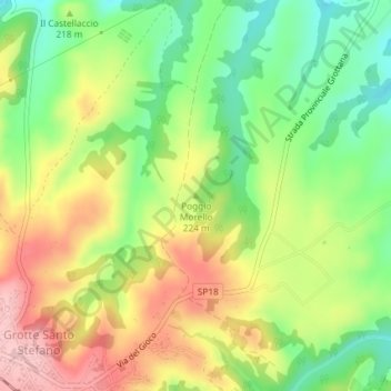 Topografisk kort Poggio Morello, højde, terræn