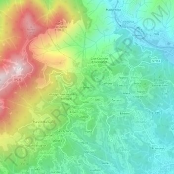 Topografisk kort Ferrero, højde, terræn