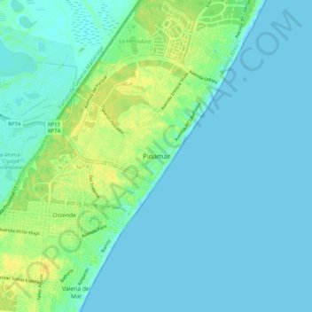 Topografisk kort Pinamar, højde, terræn