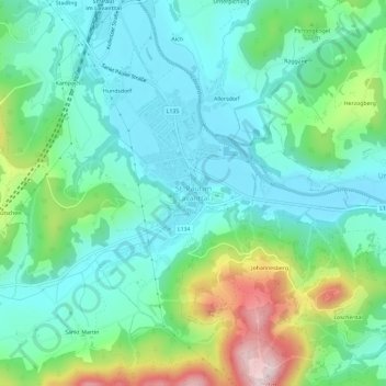 Topografisk kort St. Paul im Lavanttal, højde, terræn