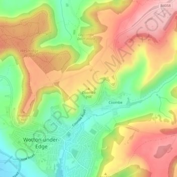 Topografisk kort Coombe Hill, højde, terræn