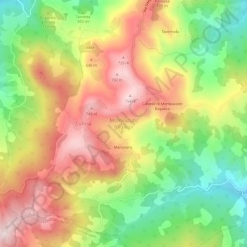 Topografisk kort Monteacuto Ragazza, højde, terræn