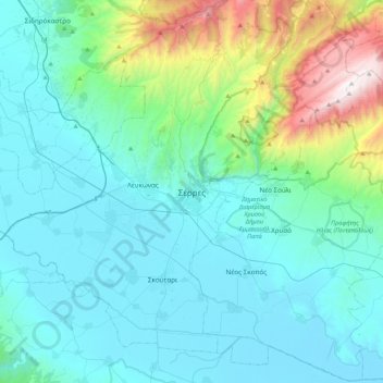 Topografisk kort Serres, højde, terræn