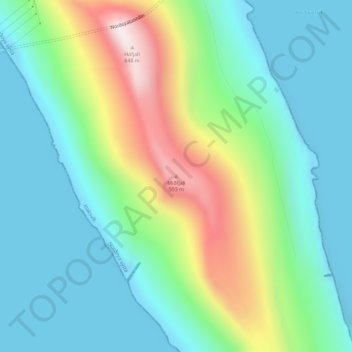 Topografisk kort Miðfjall, højde, terræn