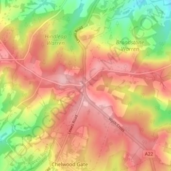 Topografisk kort Wych Cross, højde, terræn