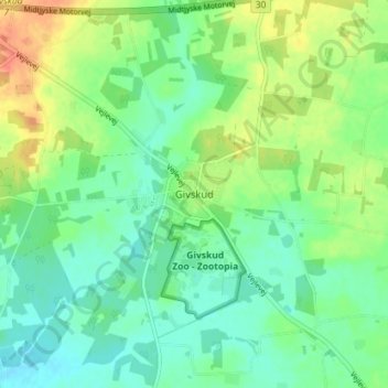 Topografisk kort Givskud, højde, terræn