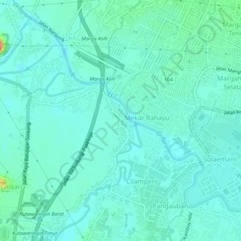 Topografisk kort Pameuntasan, højde, terræn