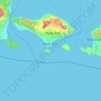 Topografisk kort Nusa Dua, højde, terræn