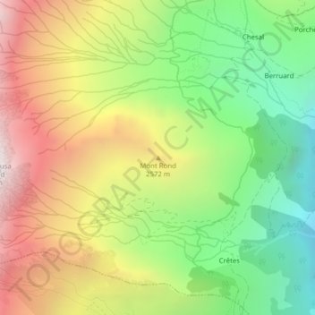 Topografisk kort Mont Rond, højde, terræn
