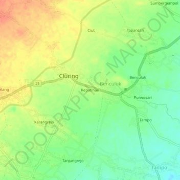 Topografisk kort Kepatihan, højde, terræn