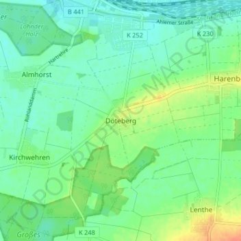 Topografisk kort Döteberg, højde, terræn
