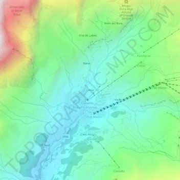Topografisk kort Cretaz, højde, terræn