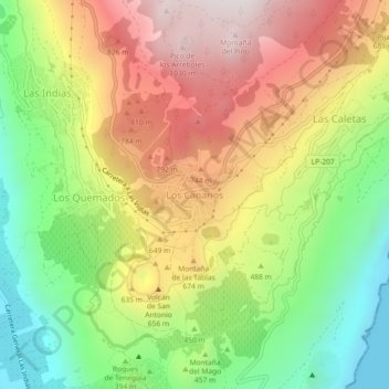 Topografisk kort Los Canarios, højde, terræn