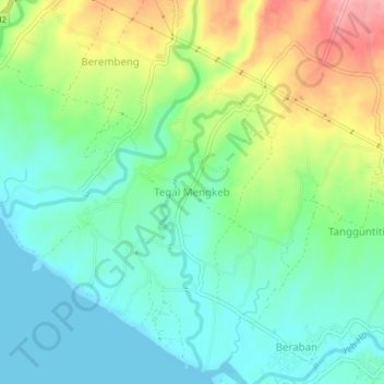 Topografisk kort Tegal Mengkeb, højde, terræn