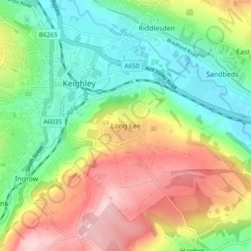 Topografisk kort Long Lee, højde, terræn