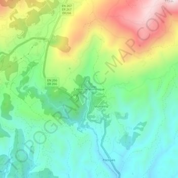Topografisk kort Caldas de Monchique, højde, terræn